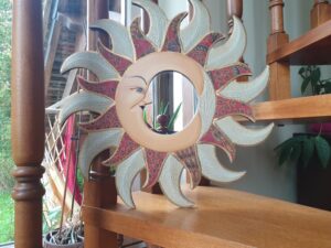 Miroir bois soleil et lune